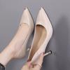 Metal Decoration Thin Heels Ladies Footwear Normal Leather Casual Women's Shoes High Pointed Toe Office On Heeled Beige Pumps E