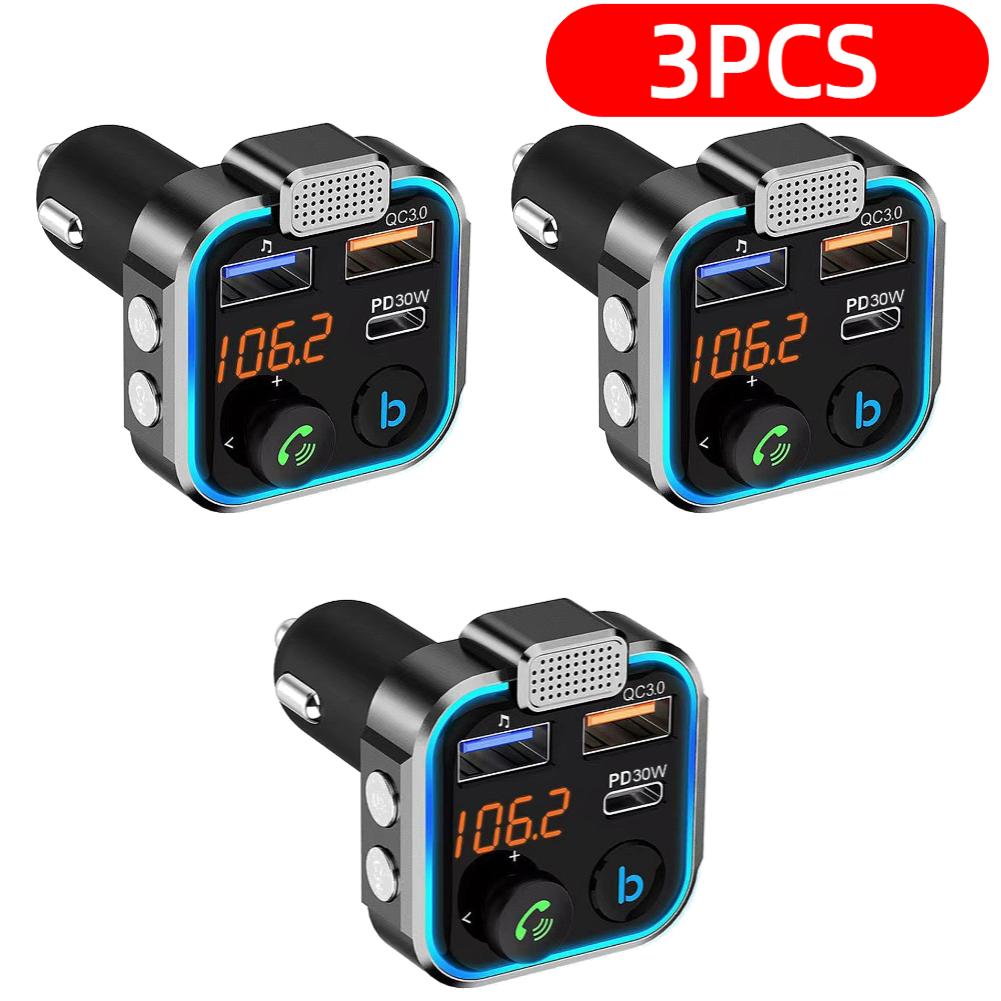 5-1PCS Bluetooth-Compatible 5.0 FM Transmitter 3 Ports Charging MP3 Player Receiver Type-C PD 30W QC3.0 Fast Charger for Car