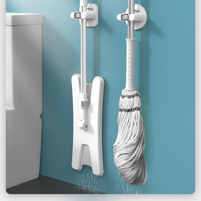 No Trace Hook Mop Rack Bathroom Punch-free Mop Hook Wall-mounted Broom Card Holder Mop Clip Hanger