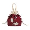 Satin Silk Hanfu Drawstrings Bag Mommy Bag Floral Bucket Bag Embroidery Flower Handbag  Shopping