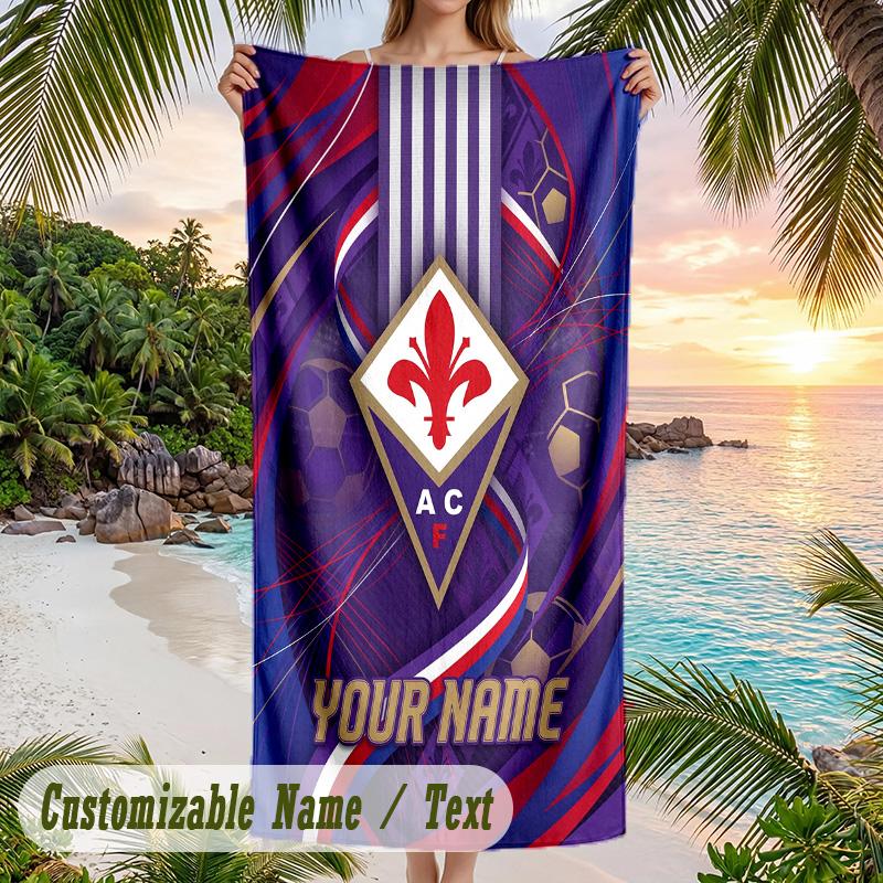 Beach Towel Fiorentina FC Print Custom Name Text Soft Towel for Swimming Pool