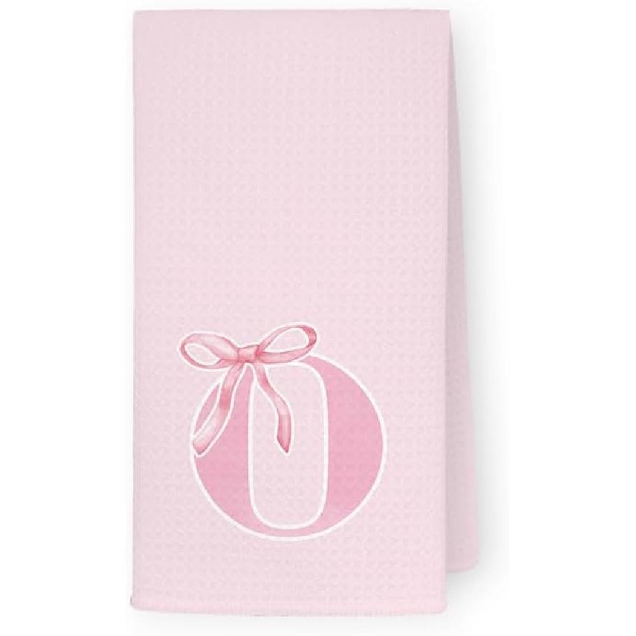 Coquette Pink Bows Personalized Kitchen Towels, Initial K Letter Decor, Pink Monogrammed Hand Towels for Bathroom, Sweet Dish Towels for Kitchen