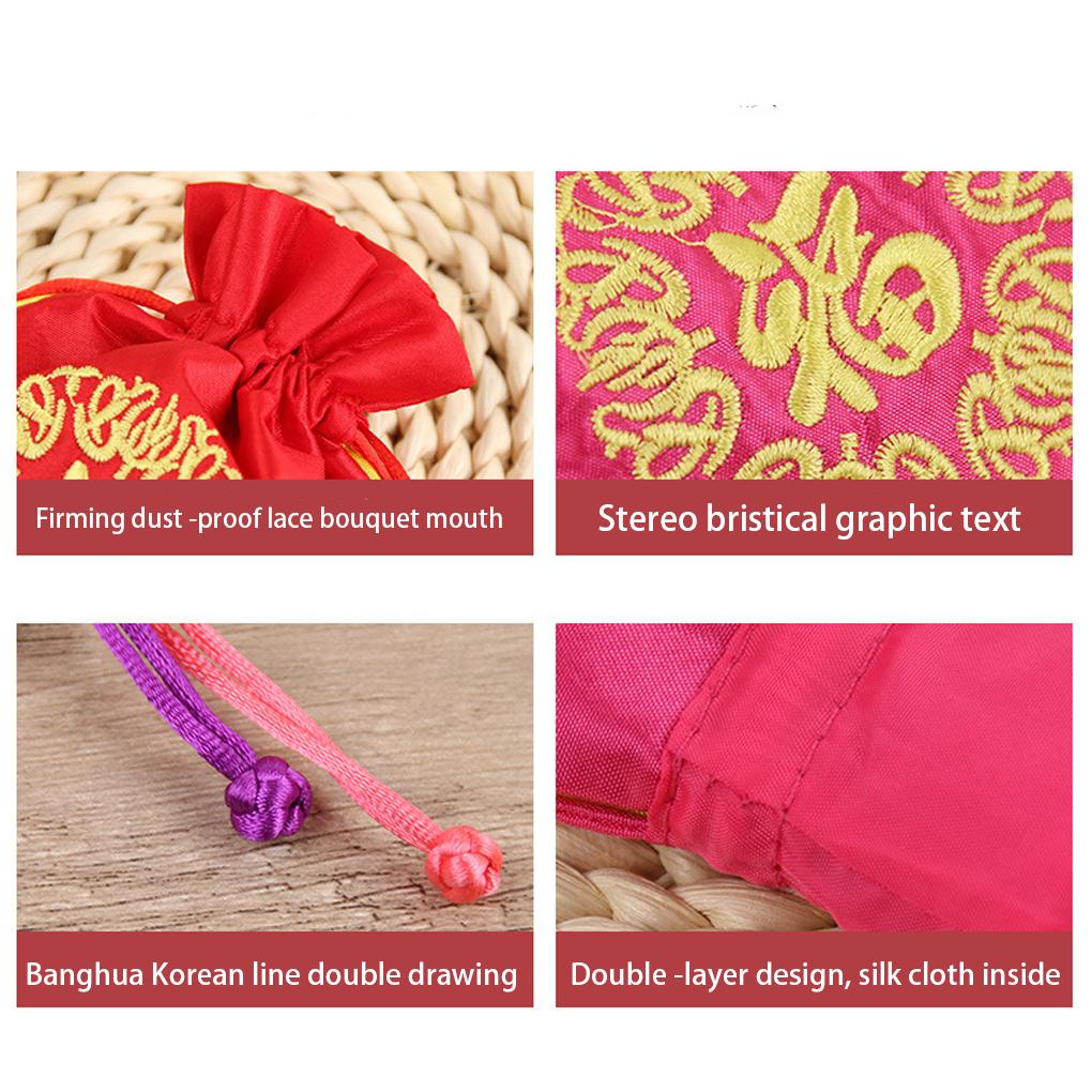 Drawstrings Bag Fu Word Embroidered Multipurpose Elegant Portable Gift Bags Artsy Pouches Wedding Christmas Household
