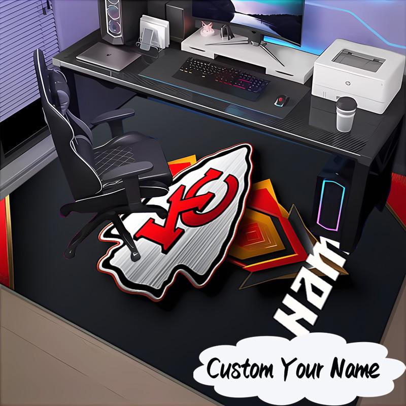Custom Name Kansas City Chiefs Logo Rug for Living Room, Game Rooms, Office, Bedroom, Floor Mat Playful Design, Fan Gifts Christmas Decor