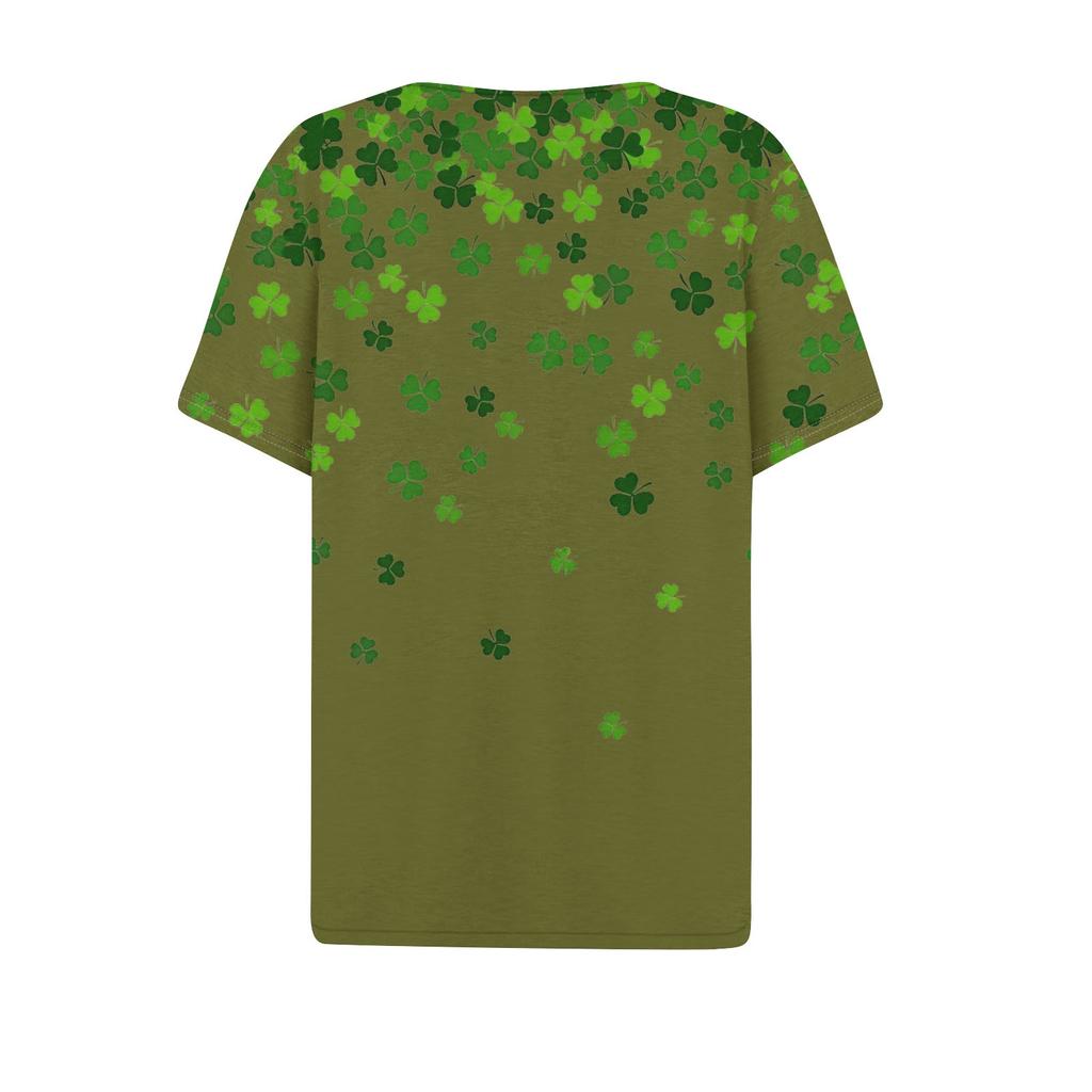 Dámské ležérní sv. Tričko s potiskem ke Dni svatého Patrika s výstřihem do V, krátkým rukávem a ozdobnými knoflíčky