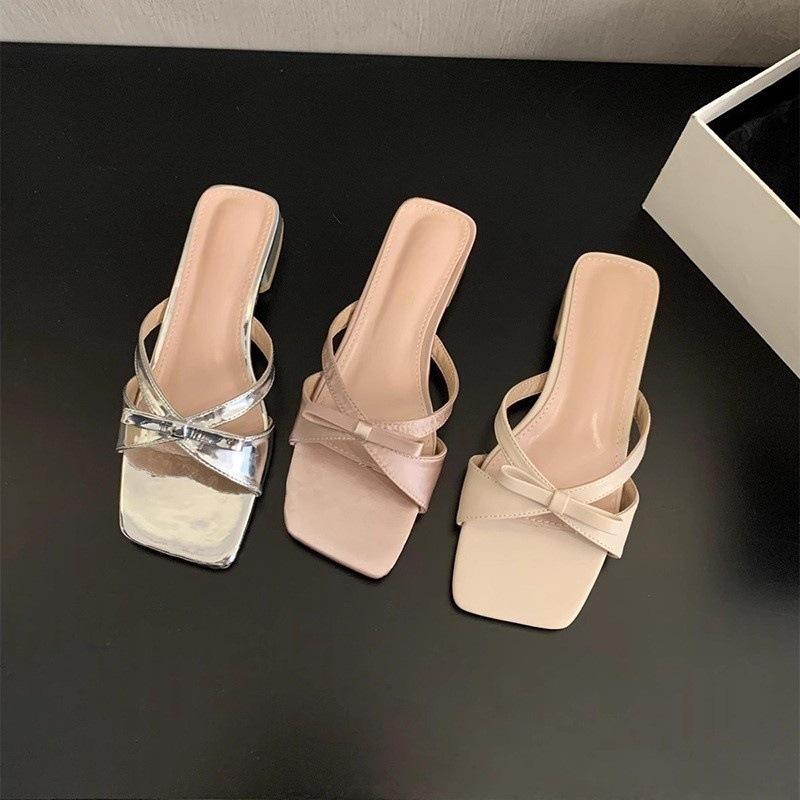 With skirt gentle slippers women's outer wear temperament holiday thick heel square head sandals