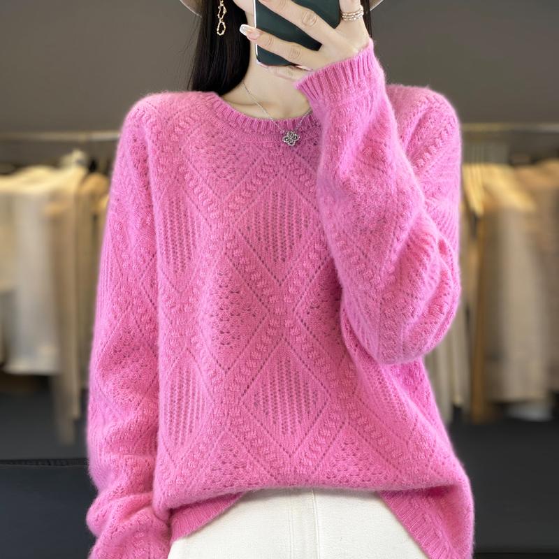 

Женский свитер 100% шерсть TIDENOVEL с круглым вырезом вязаный пуловер толстые зимние джемперы женские вязаные топы L роза розовый