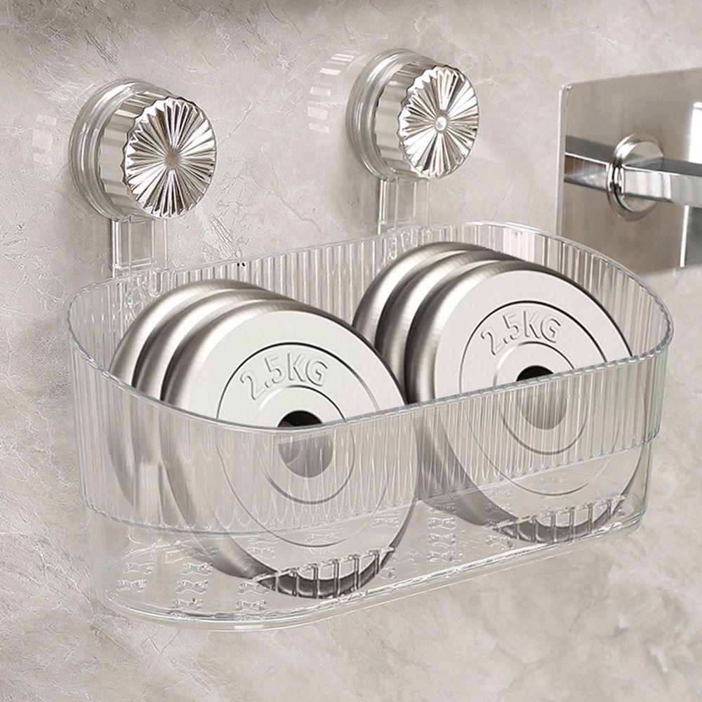 No-Drill Suction Cup Storage Rack Transparent Shower Storage Holder Wall-Mounted Shelf Rack  Home