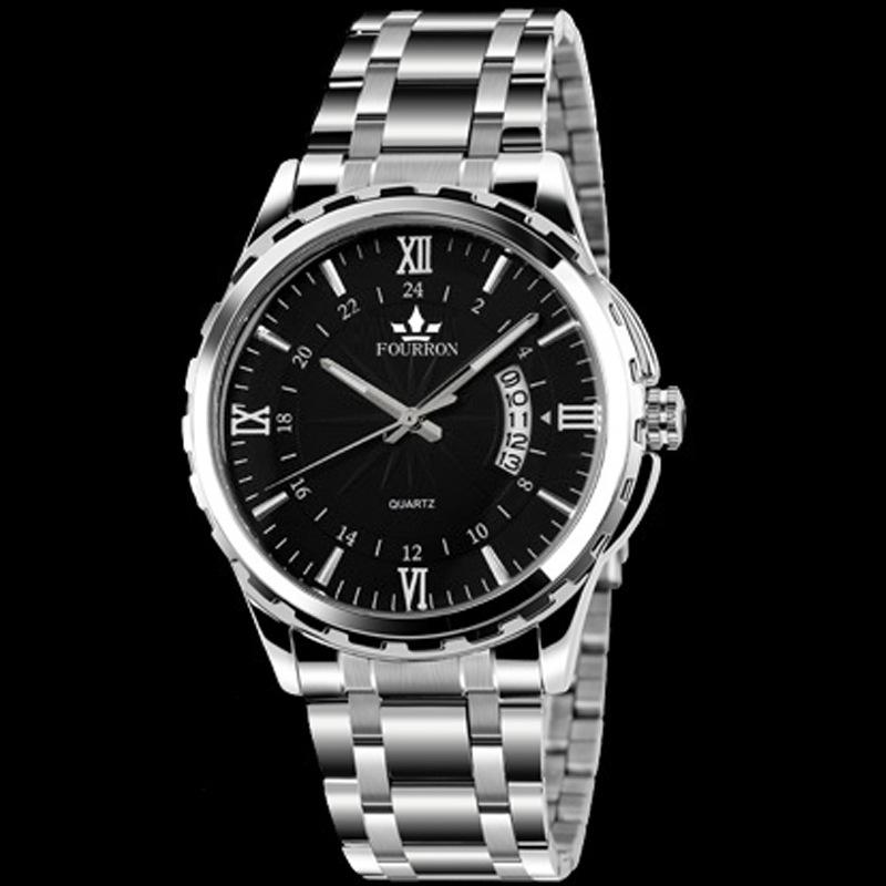 Calendar Luminous Stainless Steel Watch Men'S Quartz Watch Non-Mechanical Waterproof Watch