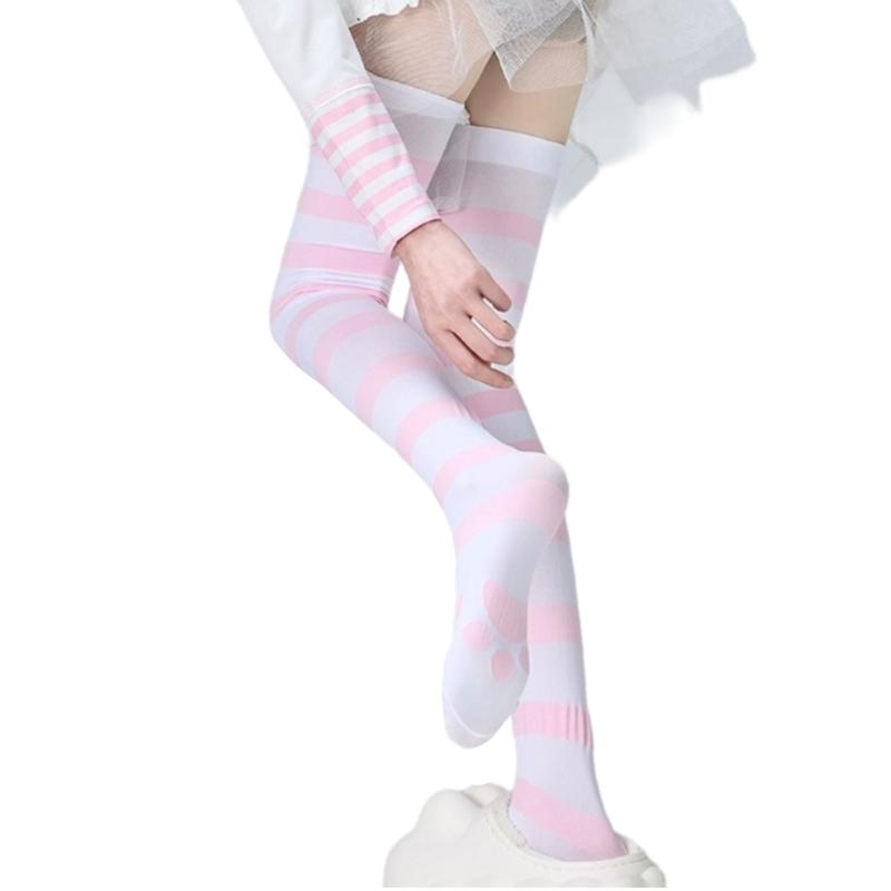 Over Knee Silk Long Socks with Cute Cats Claw Pattern for Daily Wear or Cosplay Striped Thigh High Stockings for Women