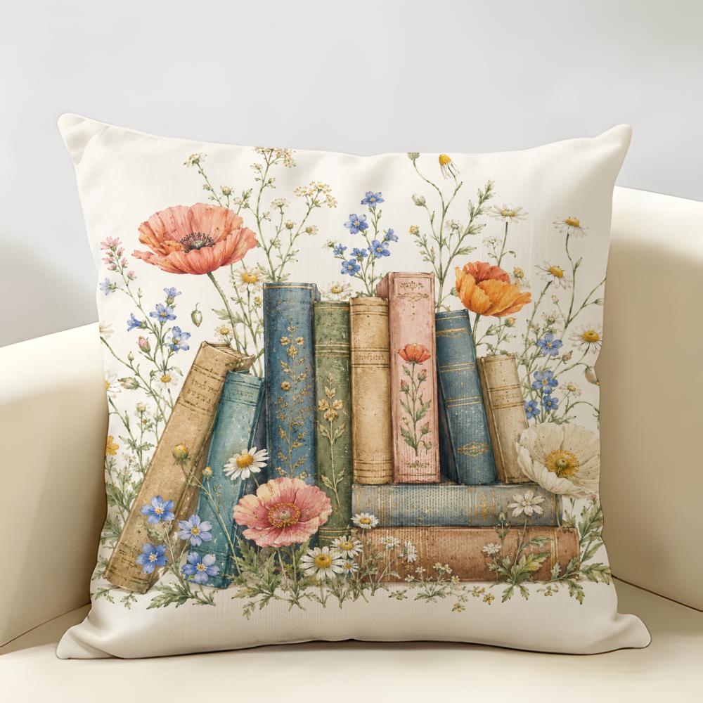 Colorful Flower Bookshelf Cushion Cover Durable Hypoallergenic Organic Linen Short Pillow Cover Washable
