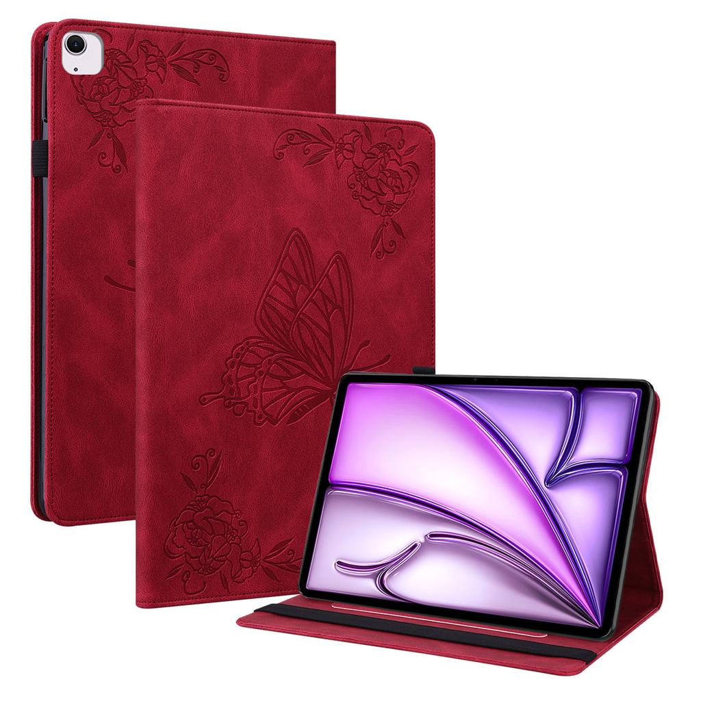 For iPad Air 11 (2025)/(2024) Case Imprinted Butterfly Flower PU Leather Flip Card Slots Tablet Cover
