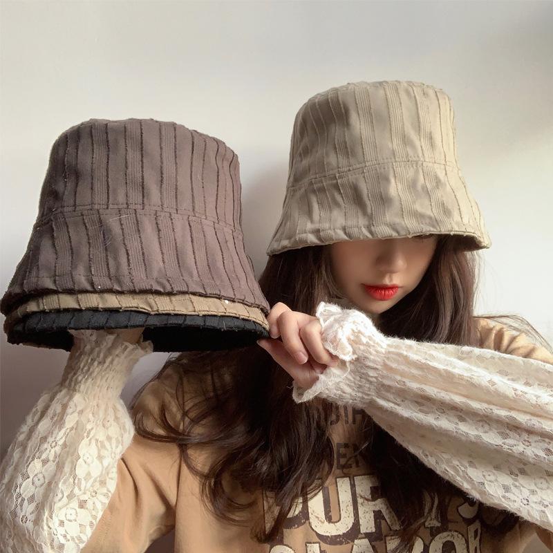 New Spring Double-sided Striped Bucket Hat Female Versatile Casual Student Bucket Hat Tide Basin Hat