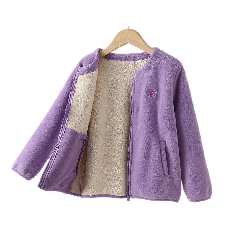 Kids Thickened Fleece Warm Winter Zip Up Cardigan Outerwear Jacket For Boys Girls