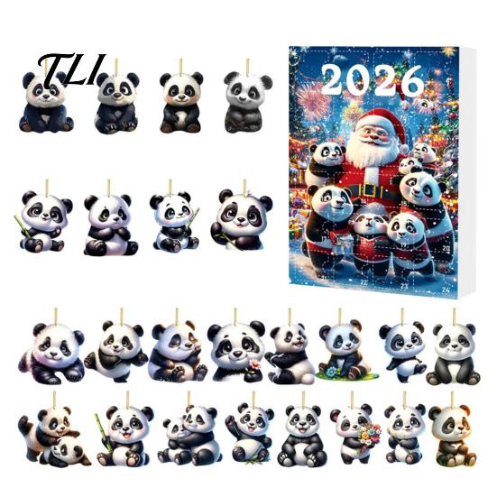 Panda Advent Calendar Calendars 2026, 2D Acrylic Cute Hanging Ornaments for Kids Christmas Countdown Gift Xmas Tree, 24 Days Calendar, Gifts