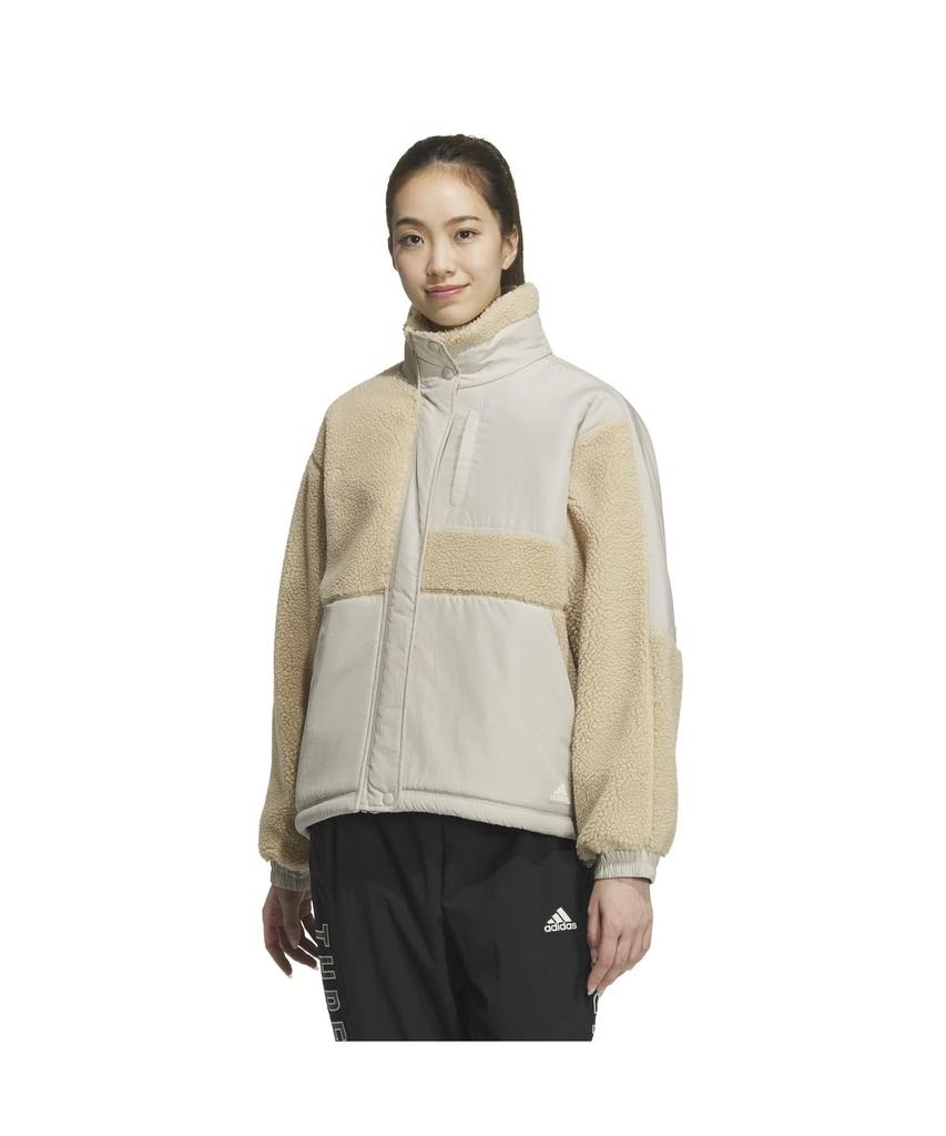 Adidas KTX54 Fleece Warding Jacket in Magic Beige Women's Loose-Fit Full-Zip (JG8222)