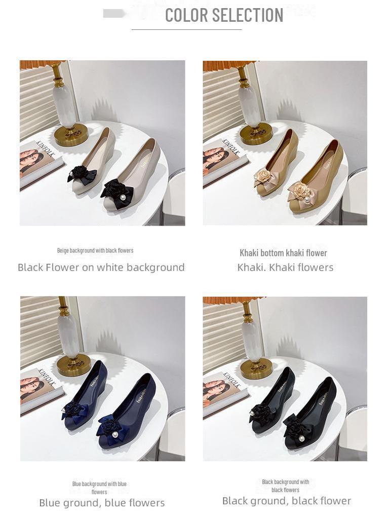 Korean Style Women's High Heel Rain Boots - Fashionable Anti-Skid Rubber Jelly Shoes with Wedge Heel and Floral Design