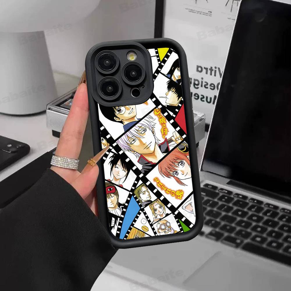 Funny Anime GINTAMA Silicone Soft Phone Case For IPhone 17 16 15 14 Plus 13 12 Mini 11 Black Cover