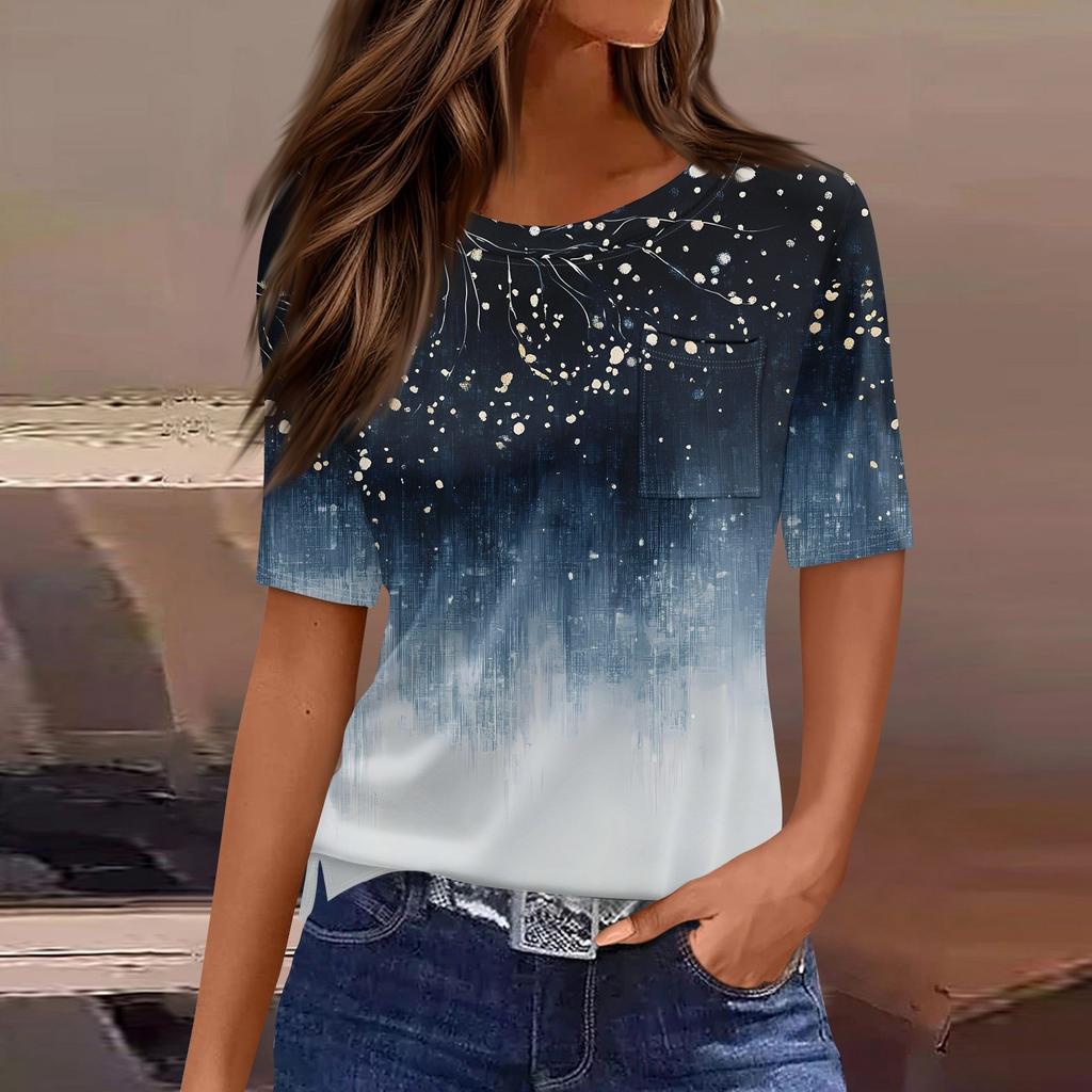 T Shirts For Women Round Neck Dressy Casual Blouses Printing Short Sleeve Summer Tops Loose Fit