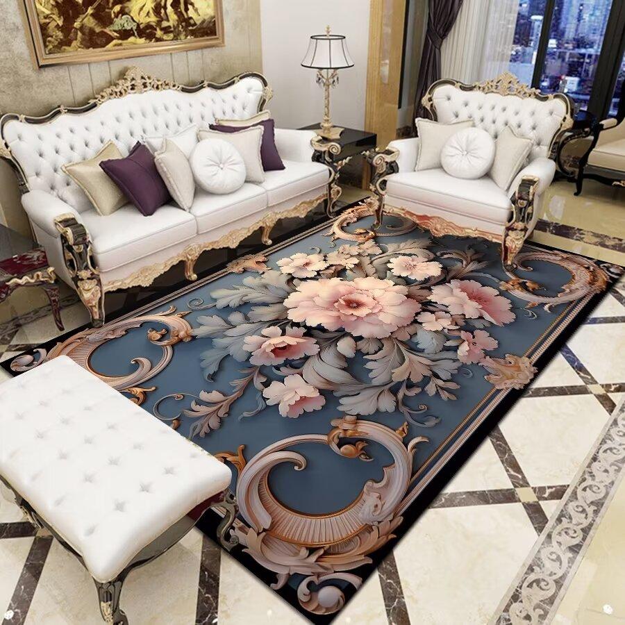 Nordischer Waschbarer Wohnzimmerteppich Europäischer Stil Heimdekor Bodenmatte Druckmuster Bereichsteppich Schlafzimmer Großer Bereich Sofateppiche