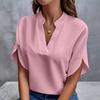 Women's Summer Casual Solid Colour V-Neck Loose Shirt Breathable Lightweight Comfortable Top