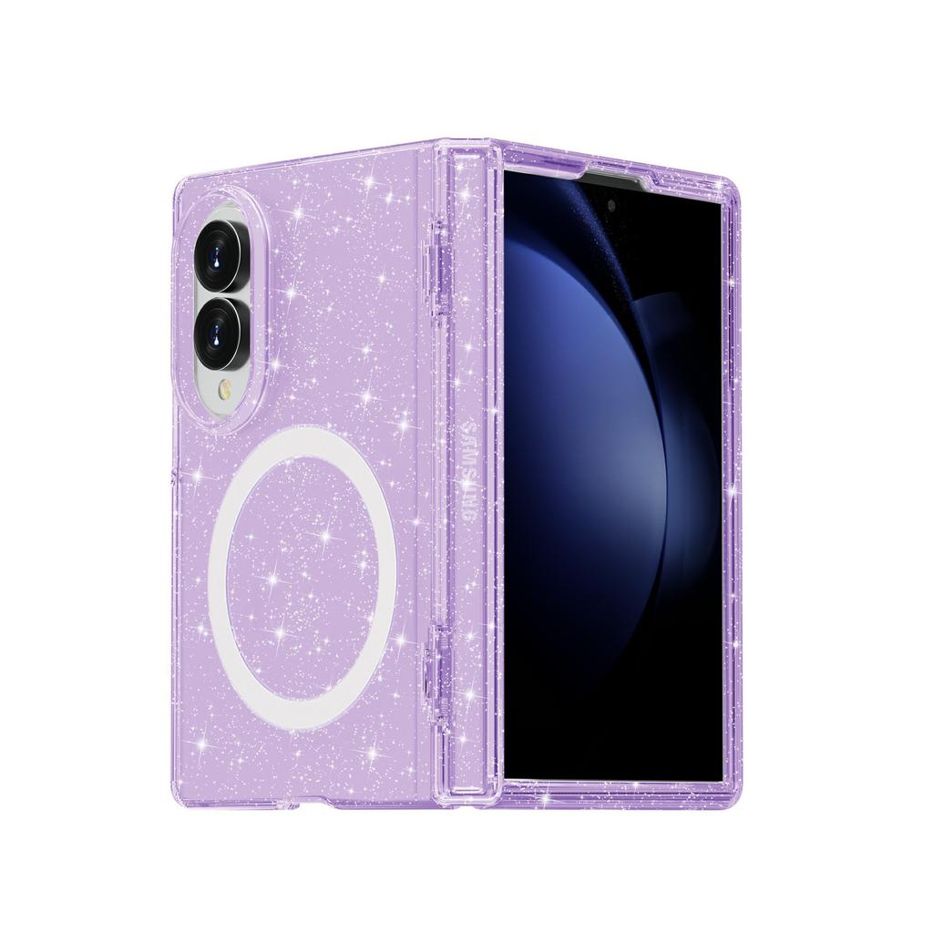 New Samsung Galaxy Z Fold1 Folding Magnetic Phone Case for Terminator Transparent Glitter Hard Case