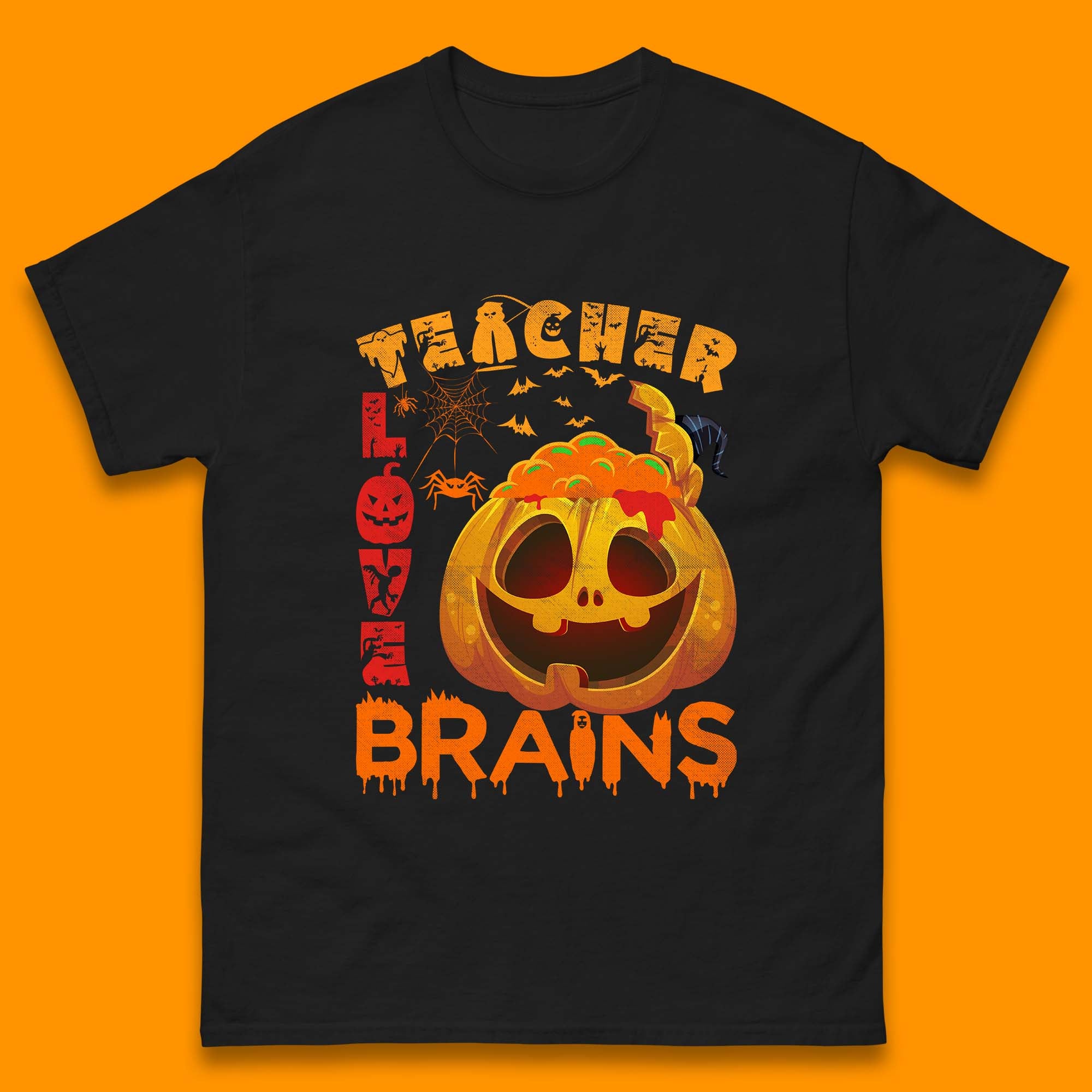 Teacher Love Brain Halloween Spooky Teacher Trick Or Teach Mens Tee Top L