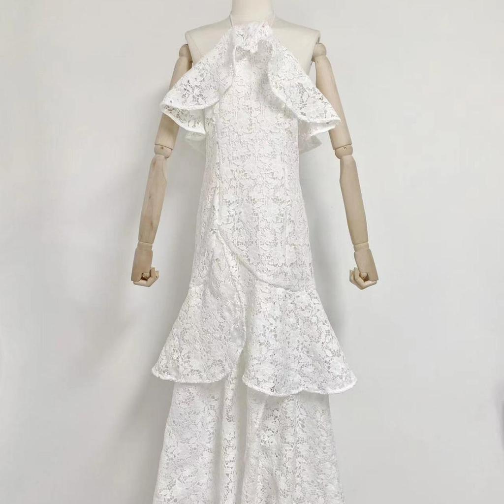 Summer 2023 European Sexy Tight-Fit Waist Hollow Long Dress