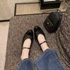 Grape Home~ Sheepskin Edition Sheepskin Pattern Round Head One-word Buckle Strap Rhombus Low Heel Mary Jane Single Shoes Women's Autumn