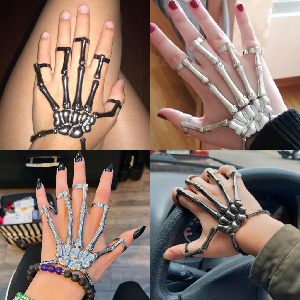 Retro Punk Gothic Skeleton Hand Bracelet for Halloween