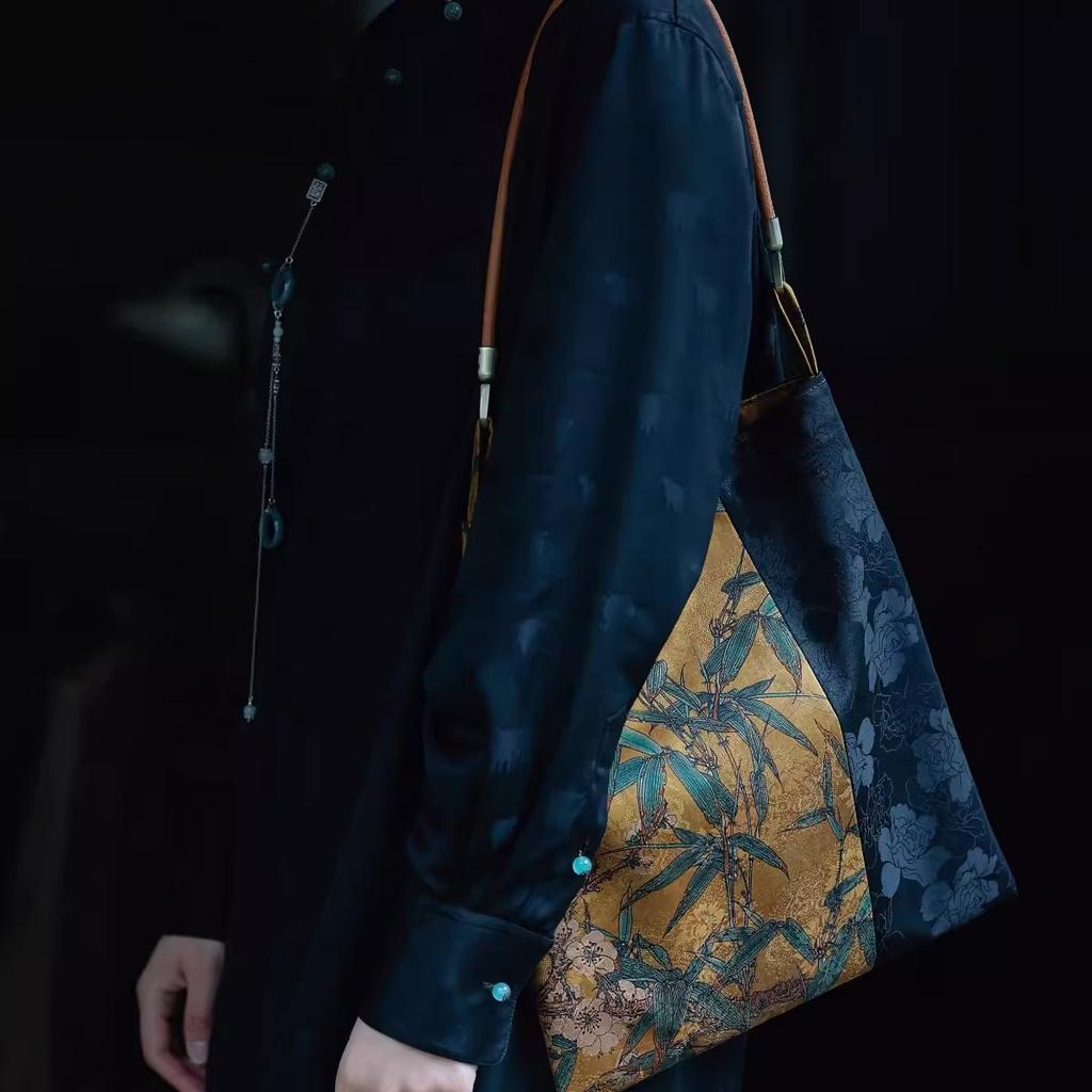 Xiangyunsha, New Chinese style, versatile tea and ancient costume, artistic, large size, one shoulder armpit bag, hand-held storage bag, cloth bag