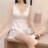 Ice silk pajamas female sexy summer thin style with chest pad lace pure desire wind suspender shorts new loungewear