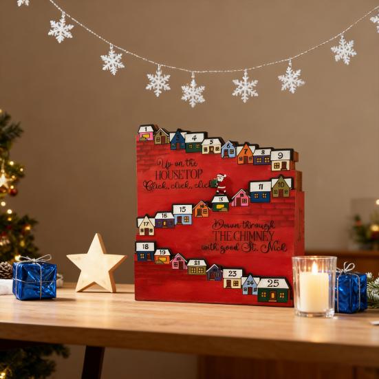 Yousheng Wooden Castle Advent Calendar 24 Days Count Down To Christmas Calendar for Kid Adult Holiday Tabletop Decoration for Home Party Decor