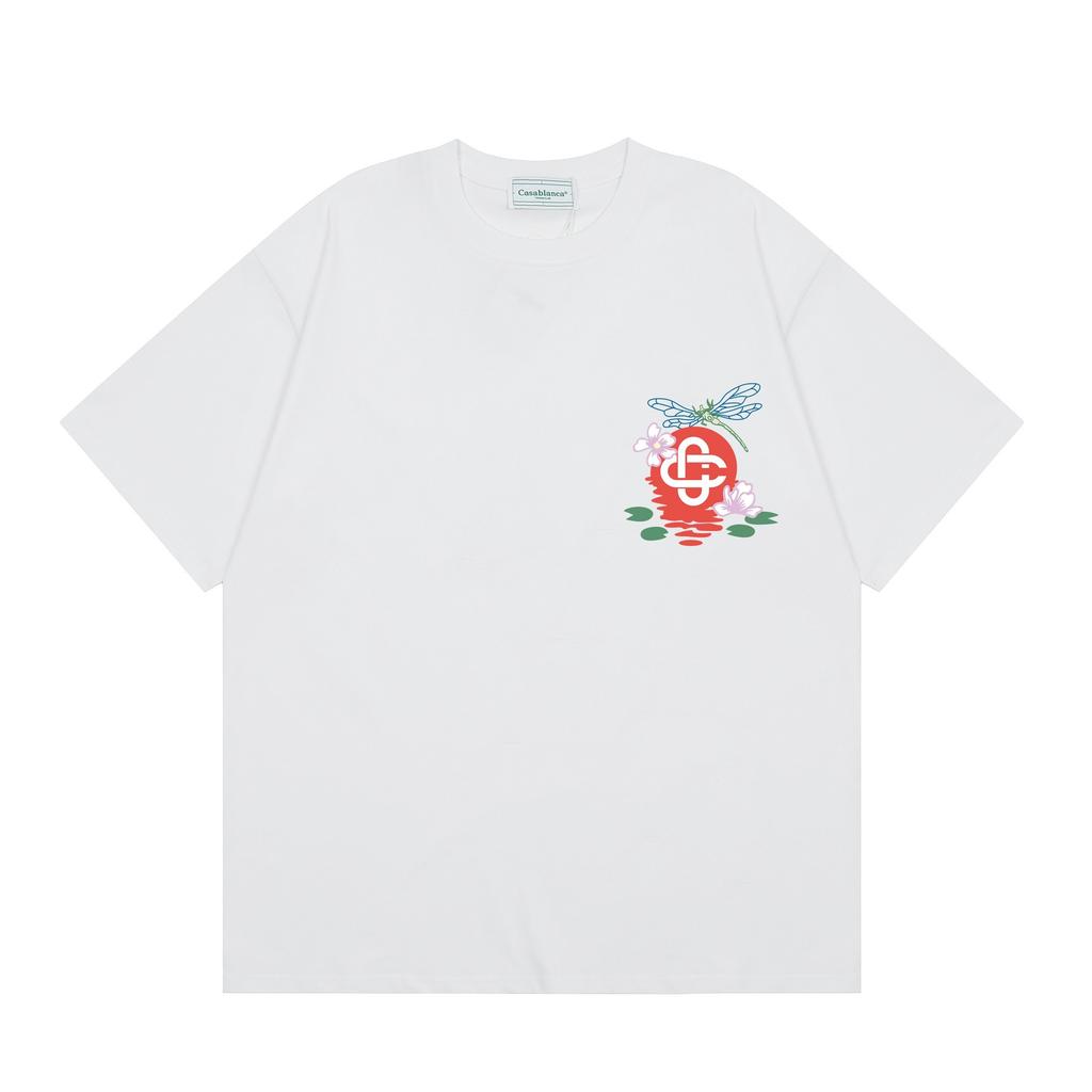 Grenzüberschreitend auf Lager exklusiv Casablanca Doppelgaze reine Baumwolle Unisex T-Shirt Hip-Hop lässig Kurzarm locker Rundhals