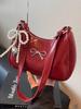 2026 Trendy Burgundy PU Leather Shoulder Bags Women's Exquisite Retro Bow Knot Zipper Messenger Bag Texture Fashi Lady Handbag