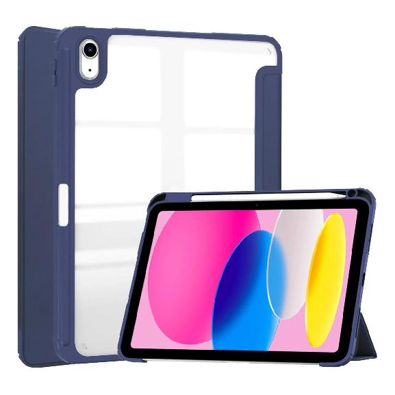 Stoßfeste durchsichtige Hülle für iPad 11. A16 2025, Klare Hybrid-PC-Rückseite + TPU-Stoßfänger mit integriertem Stifthalter, Dreifach faltbare Ständerabdeckung
