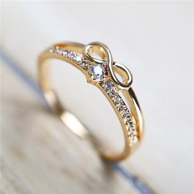 Exquisito anillo de circonia cúbica de Color dorado para mujer, banda de boda fina, anillo infinito, regalos de compromiso nupcial, joyería
