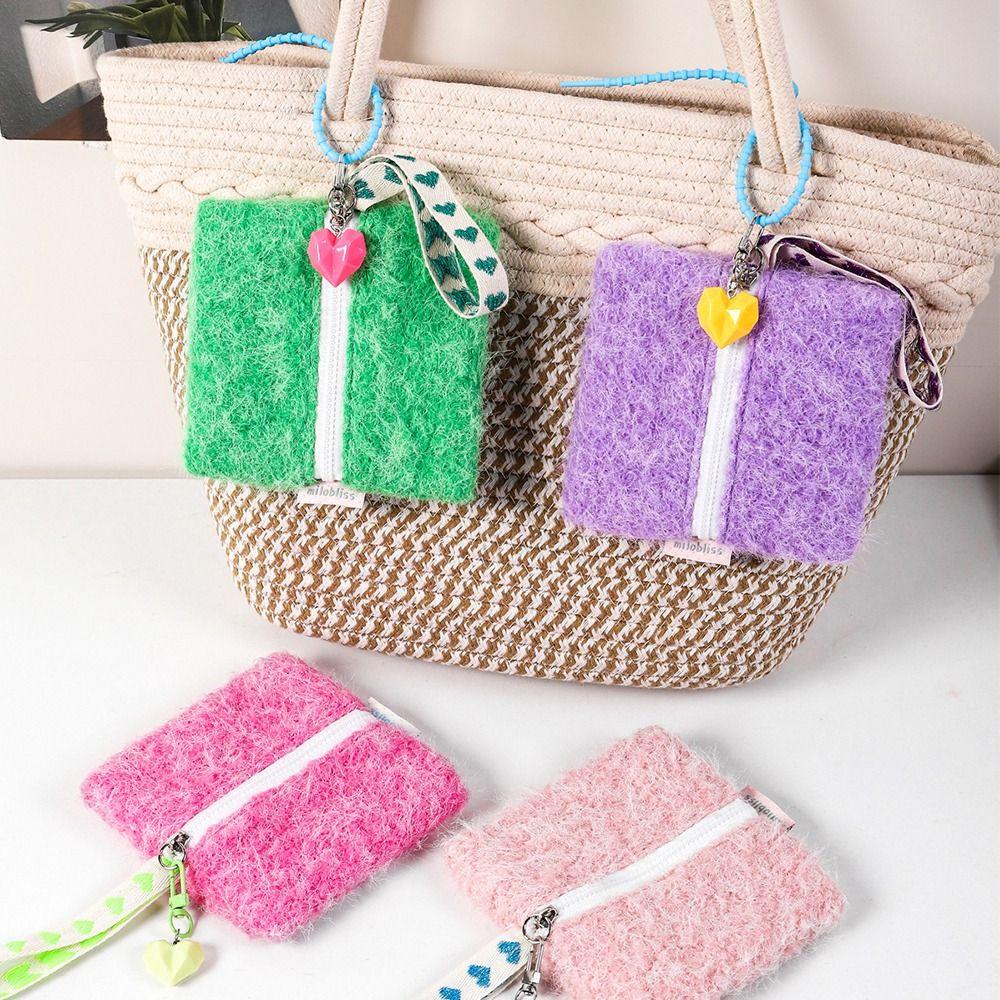 

Square Plush Card Bags with Heart Pendant Makeup Handbags Trendy Travel Coin Purse Pouch Style 8