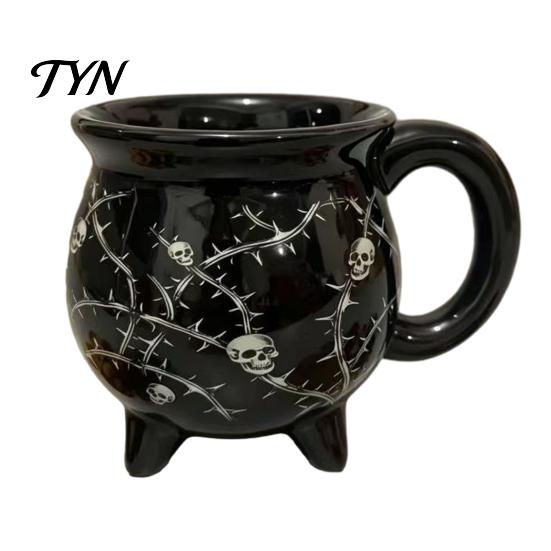 Tasse à Cacao Motif Crâne Tasse Chaudron de Sorcière Halloween, Citrouille Fantôme Céramique Café Tasse Ornement Unique Sorcellerie, Vaisselle Effrayante pour la Maison