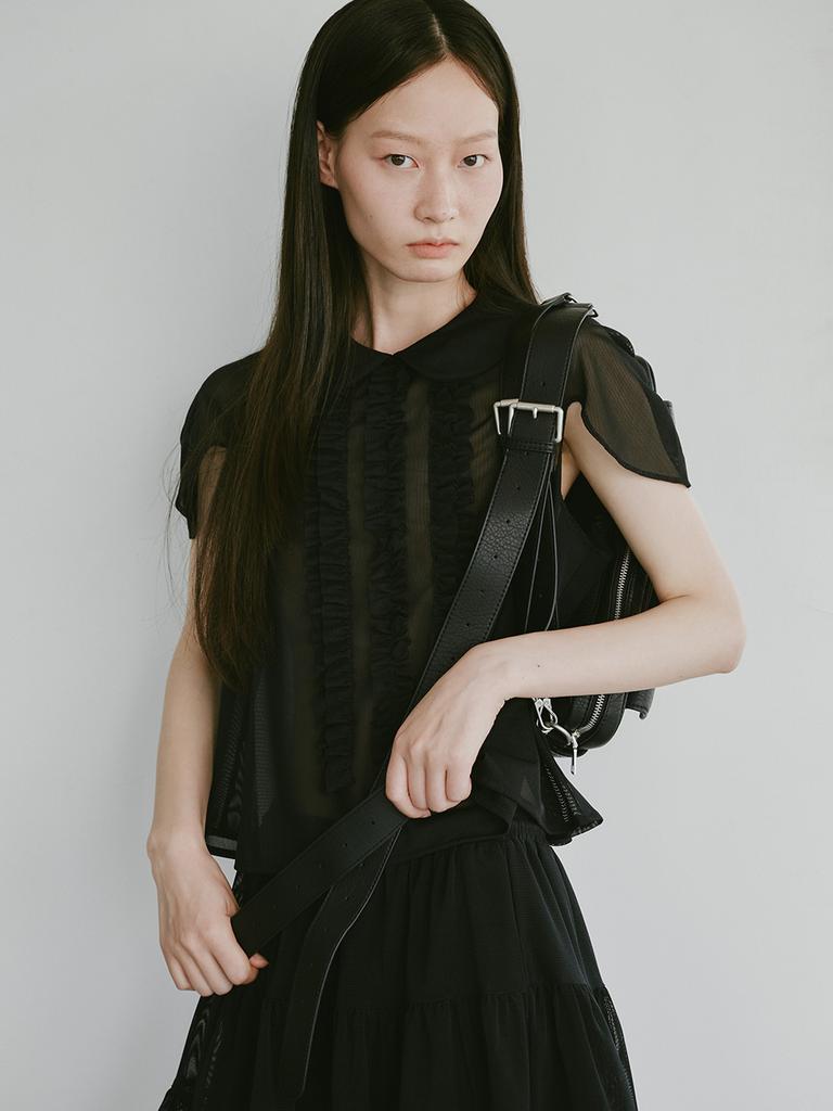 Peullijeupeulojegteu Seethrough Frill Blouse, Black