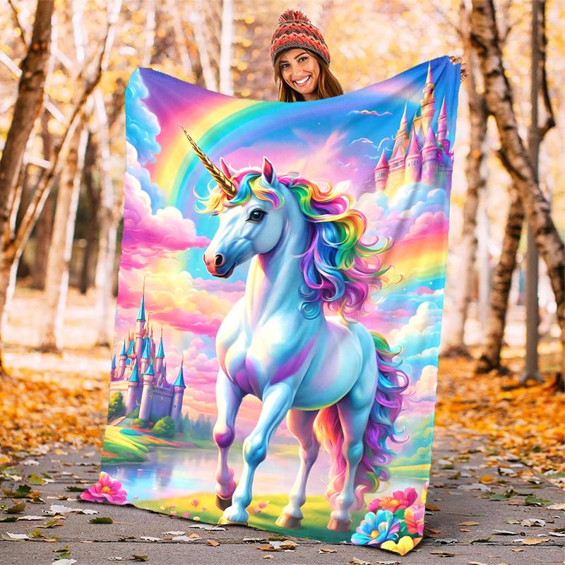 1PC Dreamy Rainbow Unicorn blanket, al season lightweigh Poster blanket home office outdoor nap multifunc Poster blanketional blanket