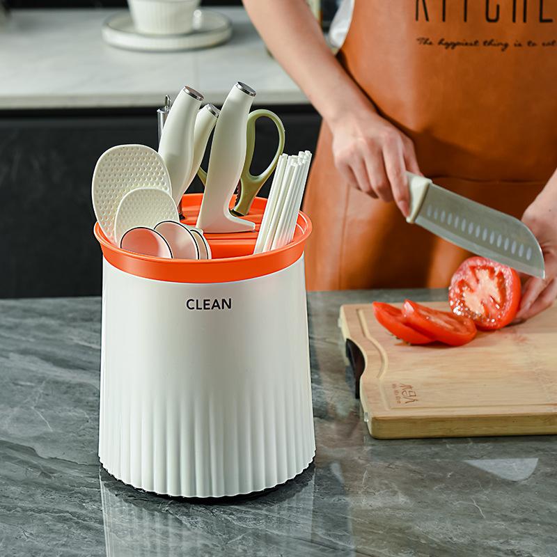 Multi-functional Knife Rack, Draining Chopstick Box, Spoon and Tableware Storage Cylinder, Kitchen Rotating Knife Rack