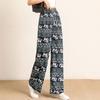 Pantaloni da Donna a Vita Alta Stile Etnico Vita Elastica Coulisse Stampa Elefante Retrò Gamba Larga Dritta Pantaloni Abbigliamento Femminile