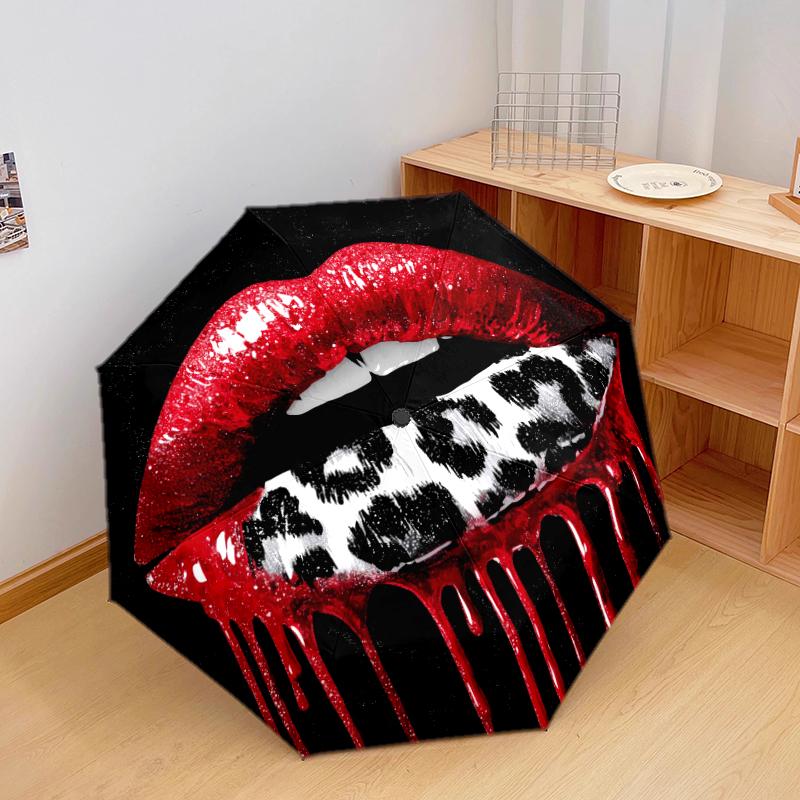 

1 PC Automatic Folding Umbrella - Interesting lips Pattern, Portable & Foldable Design with 8 Ribs, Christmas Birthday Gifts