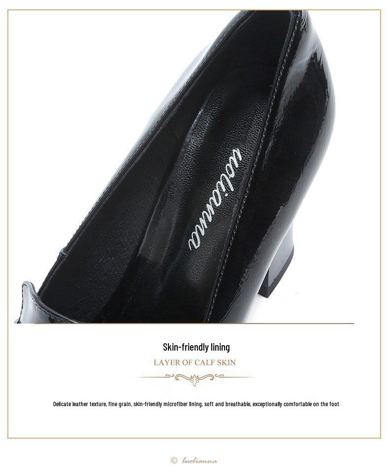 2025 Women's Spring & Autumn Fashion Pointed Toe Chunky Heel Leather Shoes - British Style High Heels