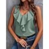 Women Sweet V-neck Ruffle Trim Sleeveless Vest Top 2 Piece Outfit Casual Daily Sets, European American Style Foreign Trade Crossbody Women's Clothing