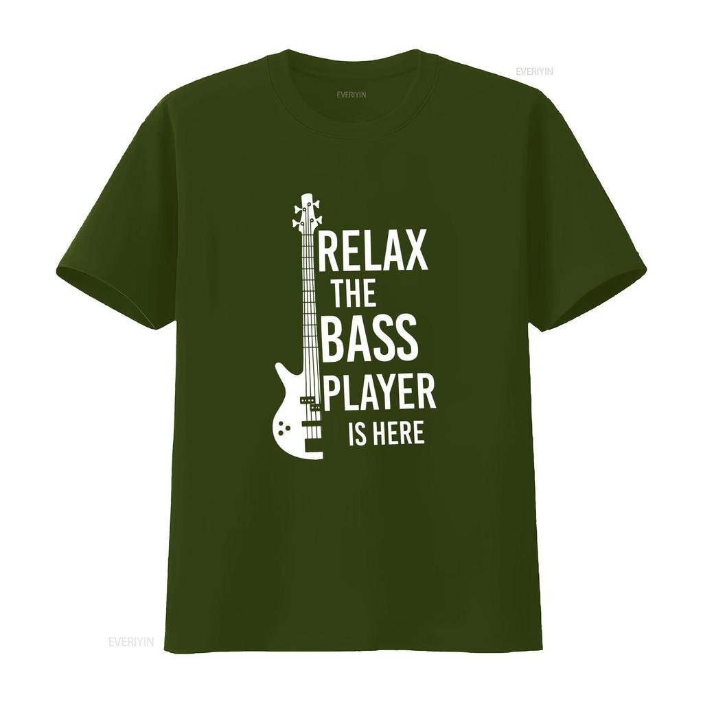 Relax The Bass Player Is Here T Shirt Funny Guitar Music Vintage Washed Stylish Slightly Streetwear Homme Fashion Versatile