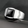 Men's Adjustable Black Agate Square Ring with Black Diamond - Korean Style and Smooth Finish