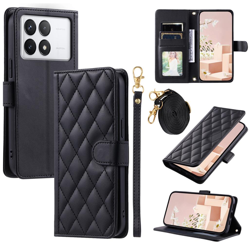 For Xiaomi Redmi K70E 5G/Poco X6 Pro 5G Leather Case Rhombus Grid Wallet Crossbody Phone Cover