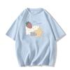 catty pure cotton American retro small man front shoulder short-sleeved t-shirt women's summer loose lazy half-sleeved t-shirt top